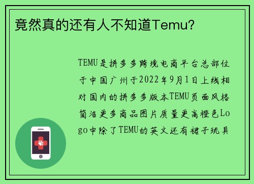 竟然真的还有人不知道Temu？
