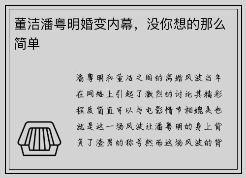 董洁潘粤明婚变内幕，没你想的那么简单