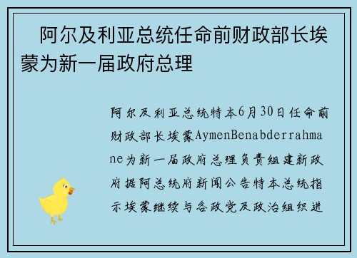 ​阿尔及利亚总统任命前财政部长埃蒙为新一届政府总理