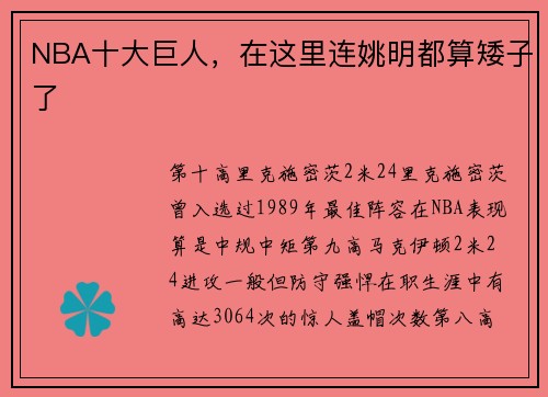 NBA十大巨人，在这里连姚明都算矮子了