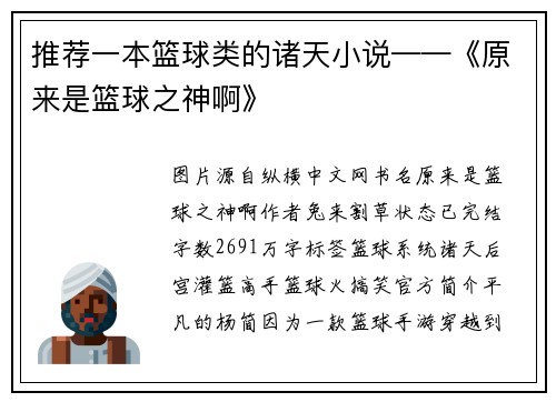 推荐一本篮球类的诸天小说——《原来是篮球之神啊》